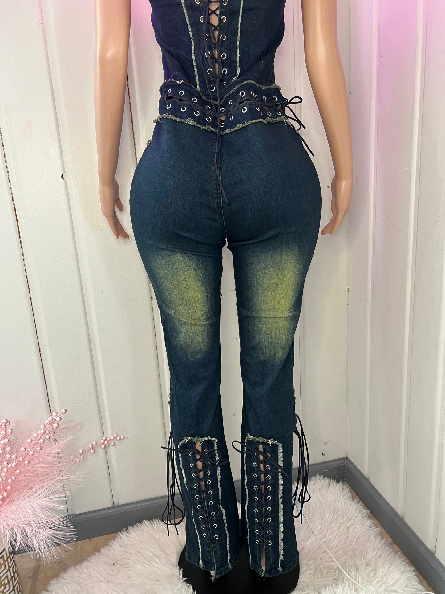 Laced in Luxury Denim Jumpsuit
