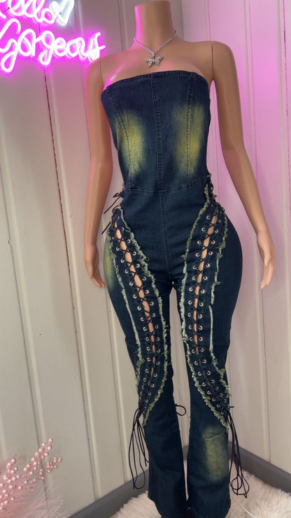 Laced in Luxury Denim Jumpsuit