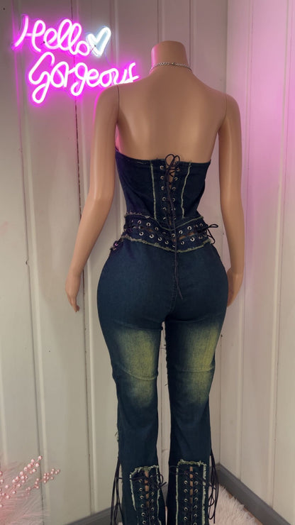 Laced in Luxury Denim Jumpsuit