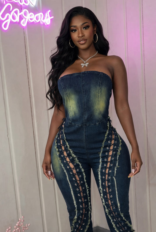 Laced in Luxury Denim Jumpsuit