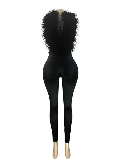 Midnight Muse Feather Jumpsuit