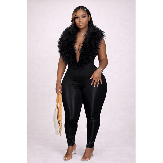 Midnight Muse Feather Jumpsuit